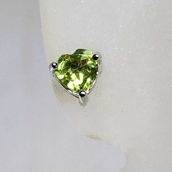 Sterling Silver Heart Shape Peridot Stud Earrings - Picture 2 of 3